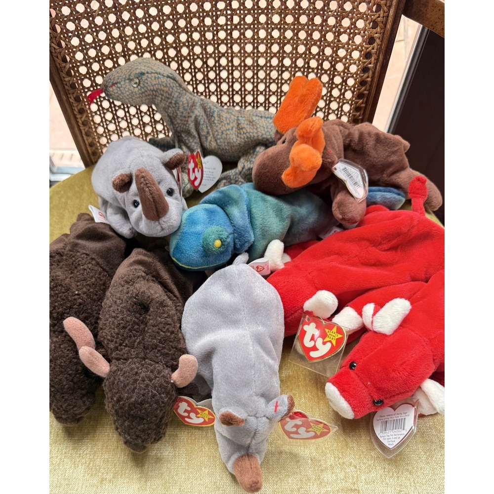 TY Beanie Babies Animal Lot 10 Snort PVC Roam Chocolate PVC Chameleon Scaly